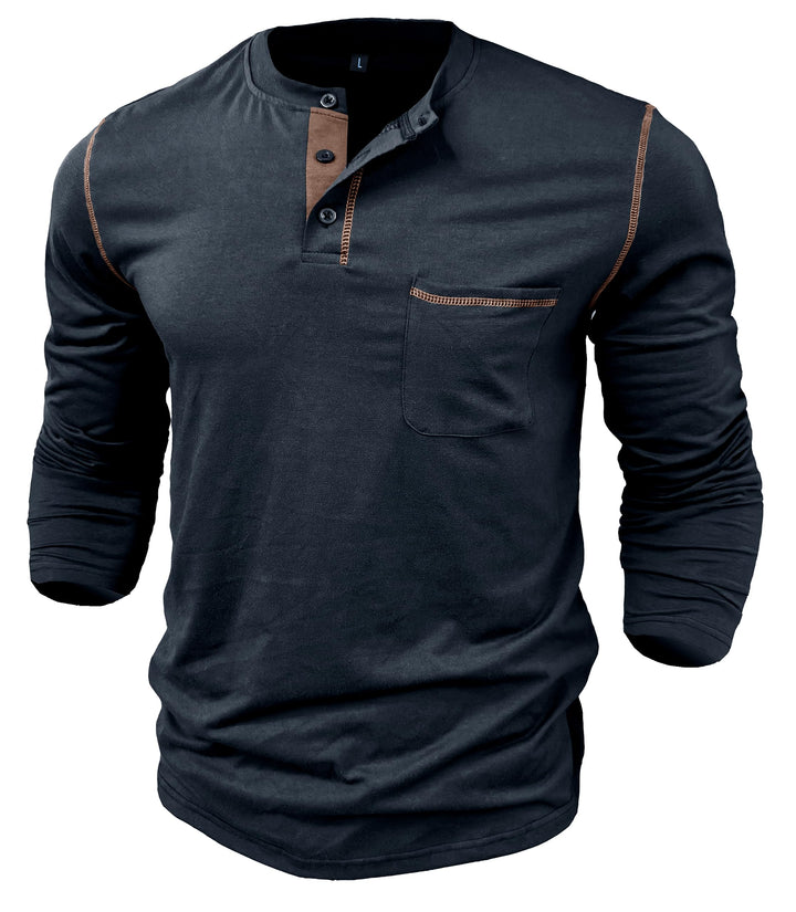 Ophestin Men's Henley Shirts Long Sleeve T Shirt Casual Fashion Shirt Buttons Tee Top Blue L