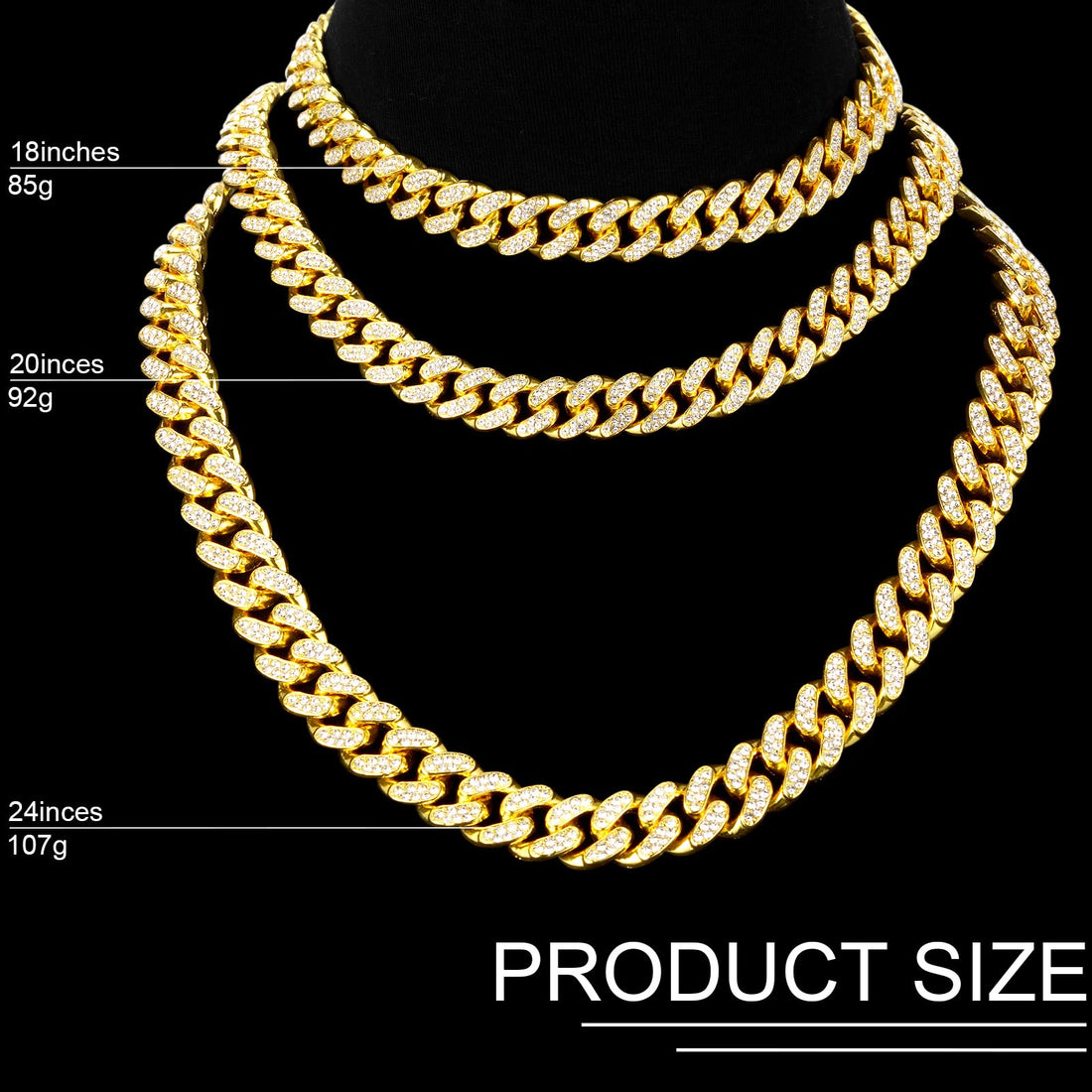 Batiyeer Link Chain Necklace Bracelet Rhinestone Earrings Bling Necklace Bracelet Crystal Big Circle Earring for Women(Gold, 18 Inch)