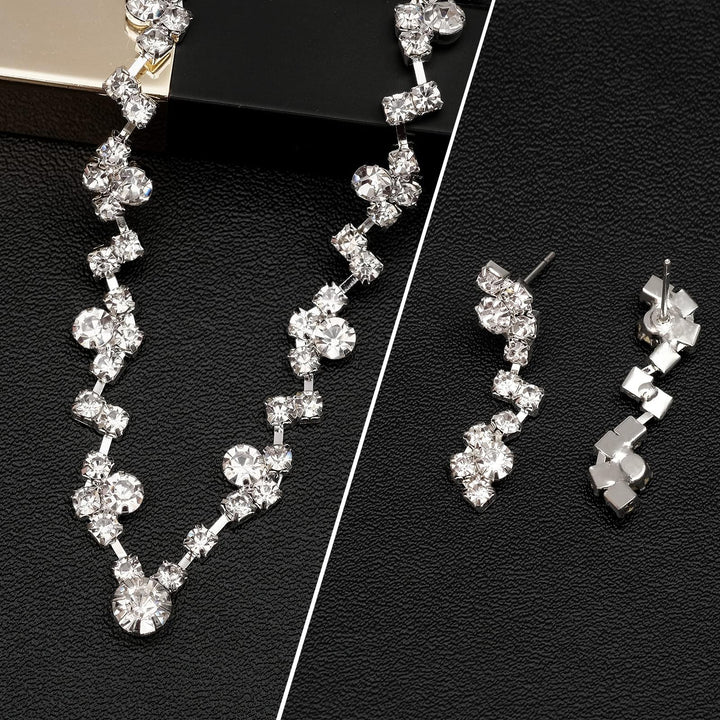 Aixiao Elegant Silver Necklace Earrings Bracelet Bridal Wedding Jewelry Sets for Brides Bridesmaid Prom Formal Costume Accessories for Women