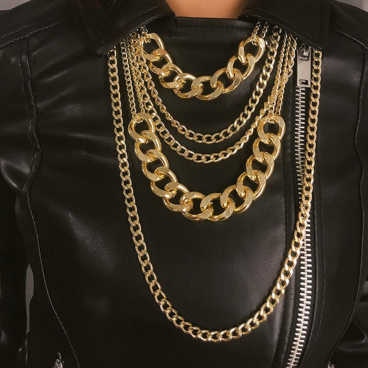 CSIYANJRY99 Chunky Gold Necklaces for Women Multilayer Punk 80s Hip Hop Necklace Layered Cuban Link Chain Statement Necklace 90s Freaknik Outfit Accessories for Women (Gold)