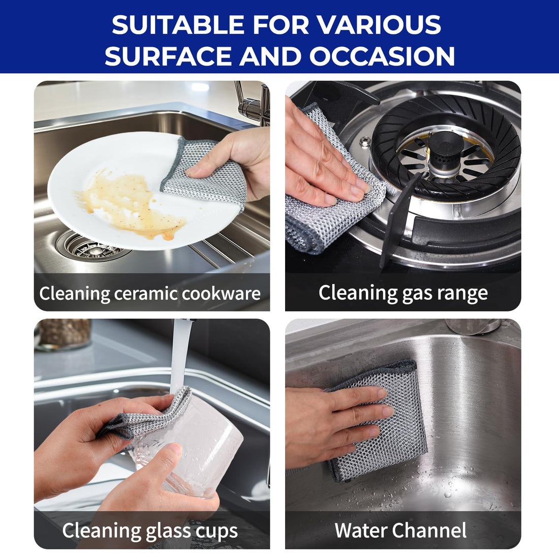 Wangjinpeng 8 pcs Wire Dishwashing Rag for Wet and Dry, No Scratches and No Odor, Reusable and Washable for Cookware, Sinks, Dishes, Stove Tops, 7.87" x 7.87"