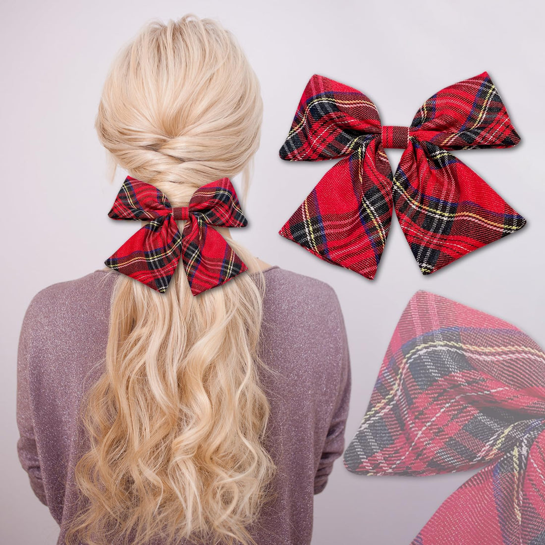 Miaija Tartan Bow Knot Hair Clips Red Plaid Hair Bow Scottish Bow Hair Barrettes Fashion Christmas Hair Accessories for Women