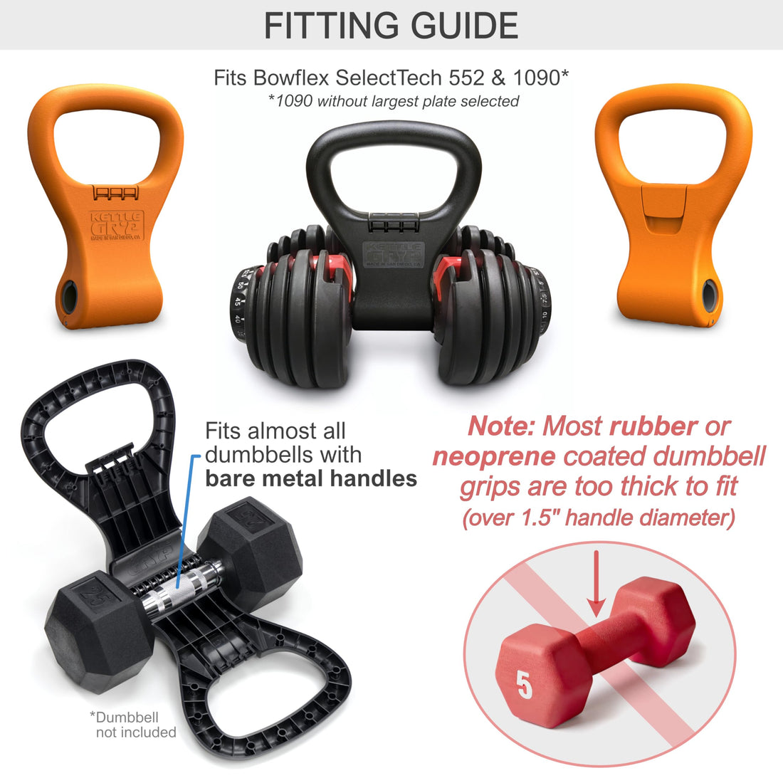 KETTLE GRYP - The Original - As Seen on SHARK TANK! Converts Your Dumbbells Into Kettlebells - Made in the USA - Dumbbell Grip Handle