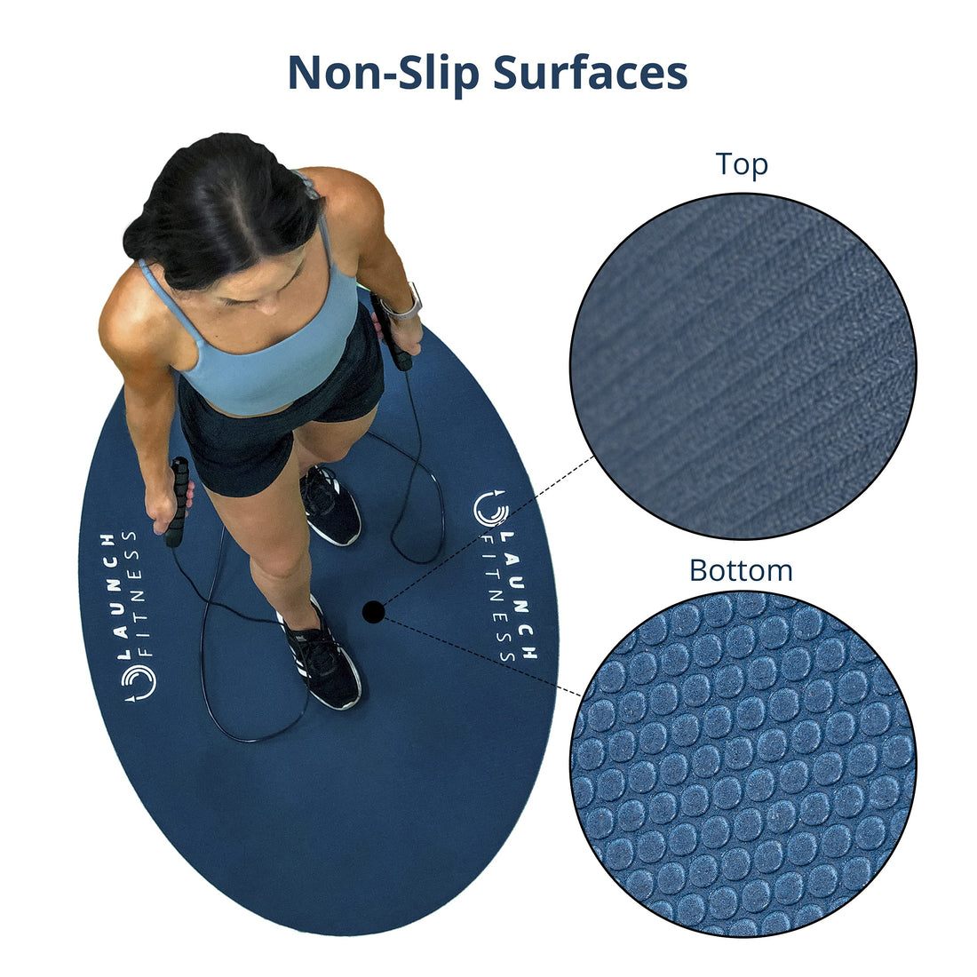 Launch Fitness 52"x32" Non-Slip Jump Rope Mat Indoor Outdoor, Thick Workout Mat, Shock Absorbing Jumprope Mat For Crossrope, Exercise Mat, Durable Jump Rope Pad, Round Exercise Mat Thick with Design