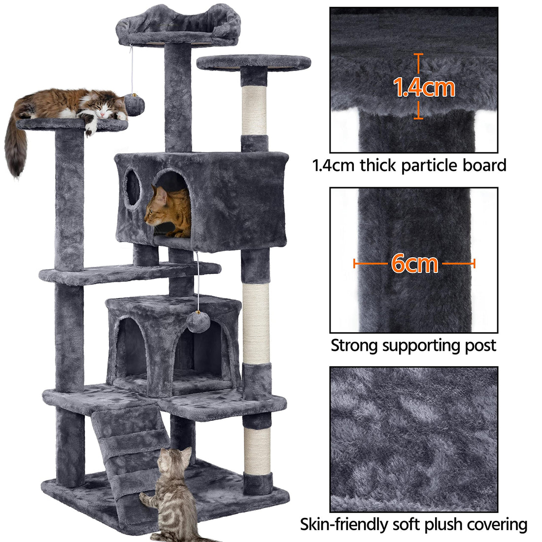 138.5cm Cat Tree Tower Scratching Posts Multilevel Cat Climbing House with Condos