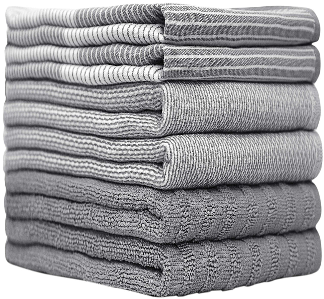 Premium Kitchen Towels (20”x 28”, 6 Pack) | Large Cotton Kitchen Hand Towel | Flat & Terry Dish Cloths | Highly Absorbent Tea Towels Set with Hanging Loop | Gray