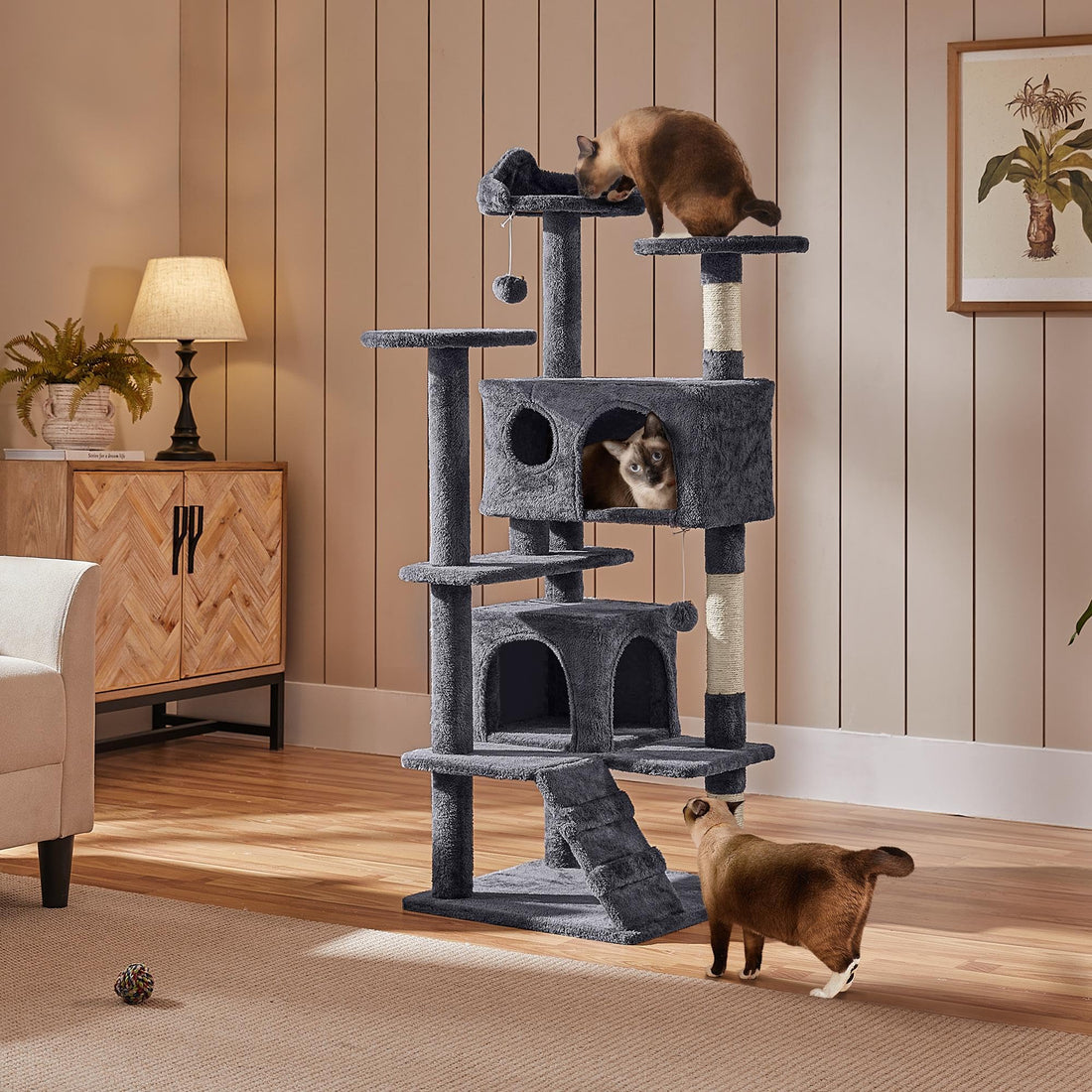 138.5cm Cat Tree Tower Scratching Posts Multilevel Cat Climbing House with Condos