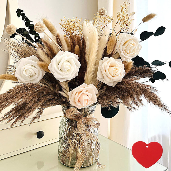 100pcs Artificial Flower Arrangements with Vase Included, Dining Table Centerpiece, Thanksgiving Christmas Pampas Grass Floral Centerpieces, Coffee Table Decor, Faux Flowers in Vase, Centro de Mesa