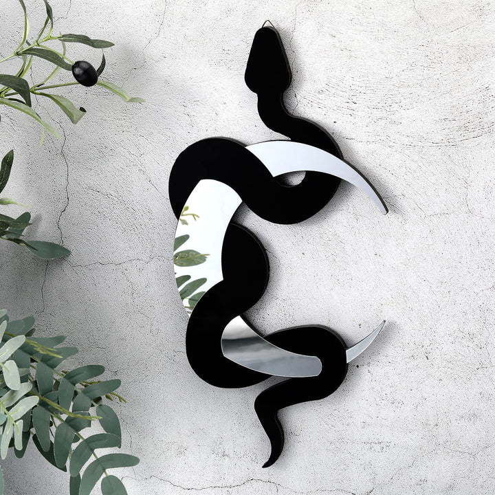 Weysat Black Snake and Crescent Moon Mirror Wall Decor Gothic Decor Boho Hanging Mirrors Snake Decor Gothic Home Decor Mirror Decorative Wall Art for Living Room Bathroom Bedroom Hallway