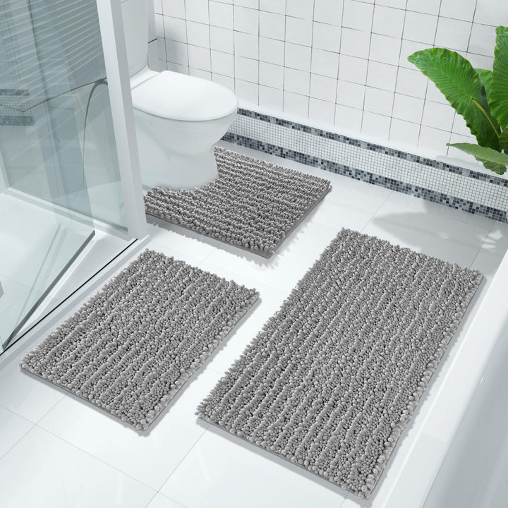 Yimobra Bathroom Rug Mat 24 x 17, Extra Soft Non Slip Absorbent Water Bath Rug, Quick Dry Machine Washable Chenille Shaggy Shower Mat, Bath Mat for Bathroom Floor, Home Decor Accessories, Grey